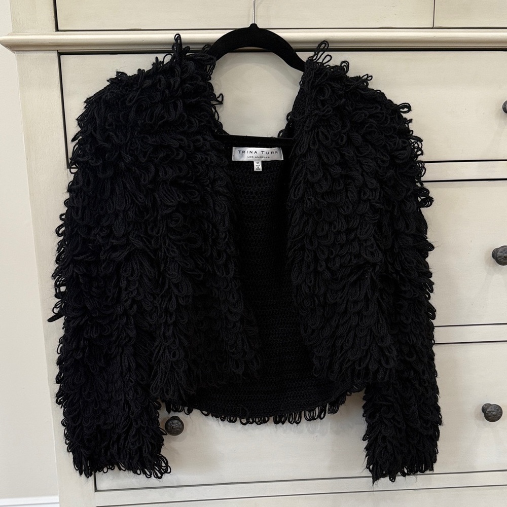 Trina Turk Black Textured Teddy Jacket size M